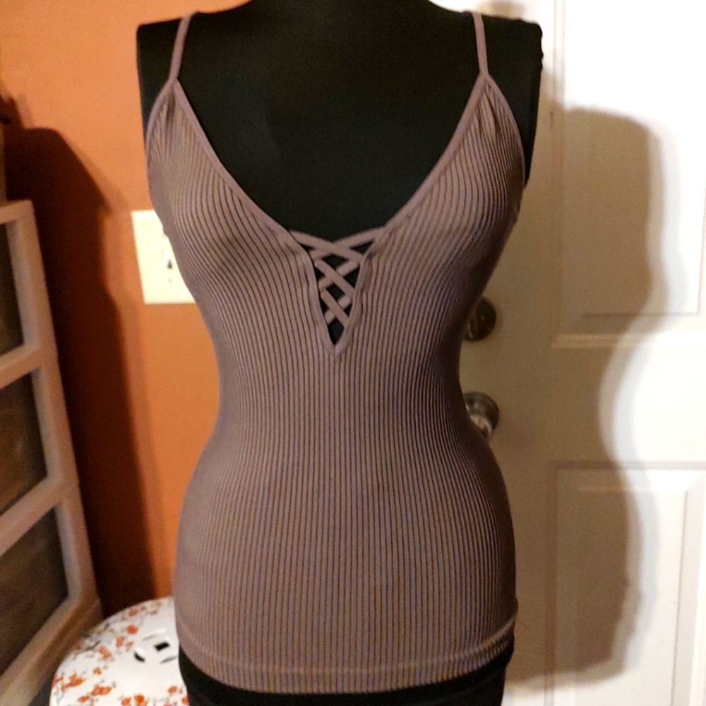 ▪️🤎▪️Sexy Seductive Vtg Deadstock Mocha Brown Low Cut Lattice Camisole - M/L
